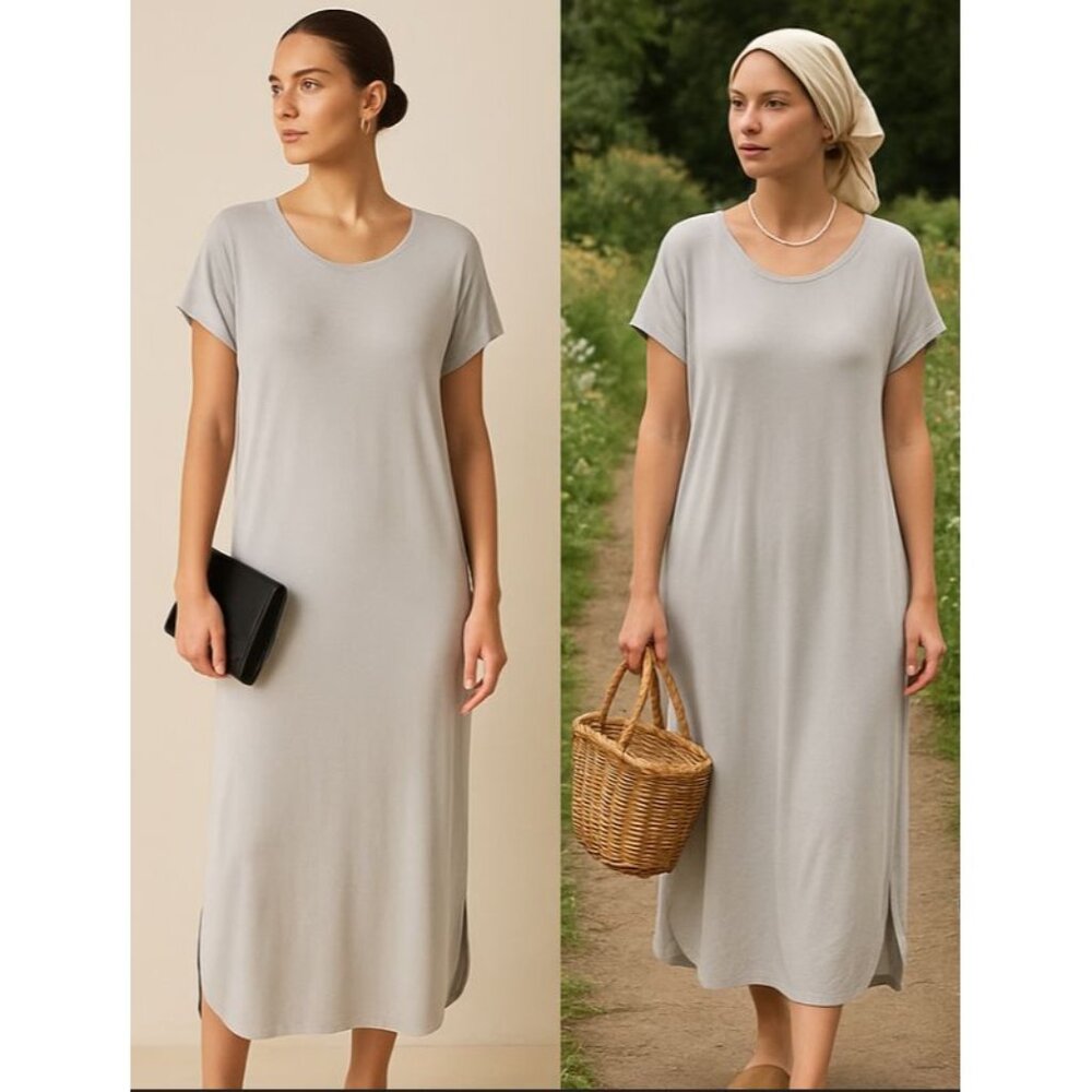Double Zero Women Grey Modal Midi Dress Med Minimalist Cottagecore Balletcore
